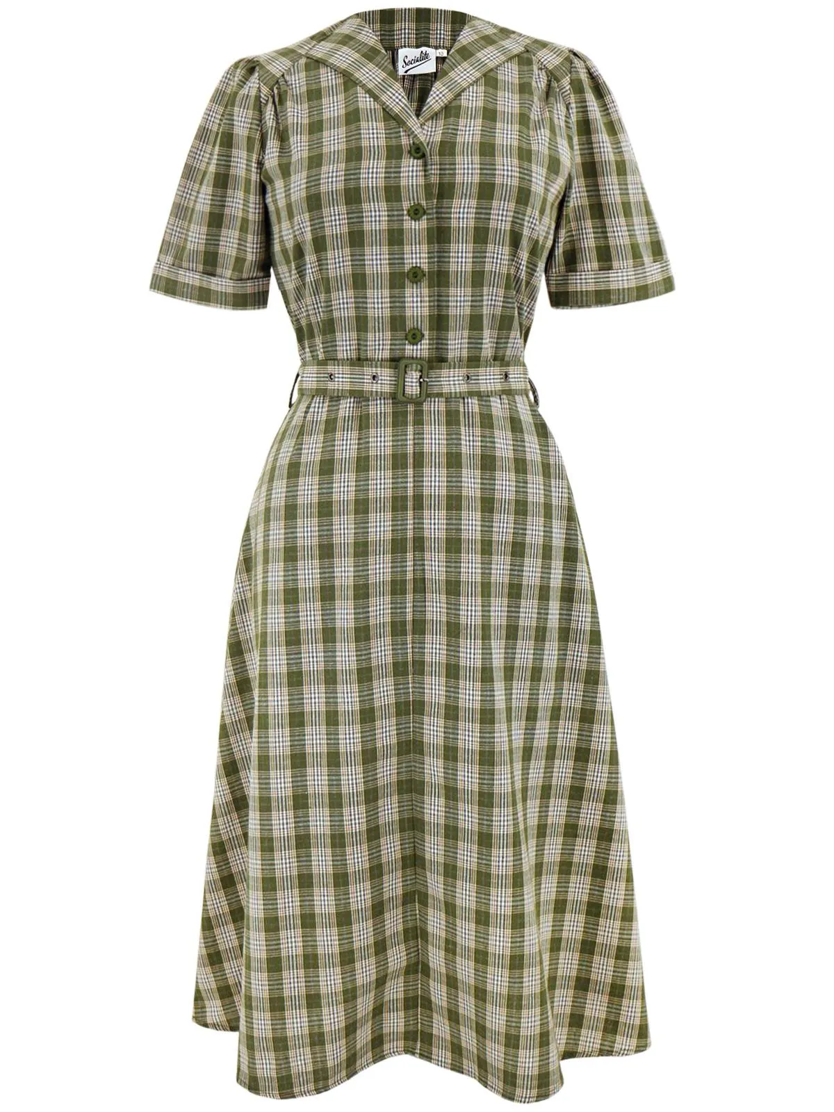 1940s Vintage Lumber Jill Check Day Dress in Green