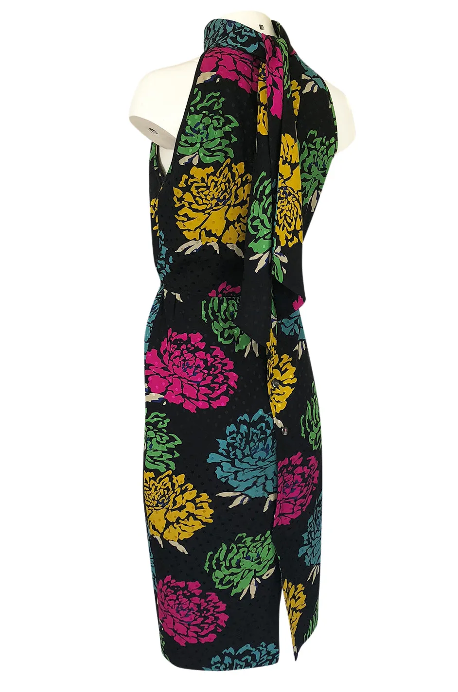 1970s Emanuel Ungaro Multi-Color Floral Silk Print Sleeveless Dress