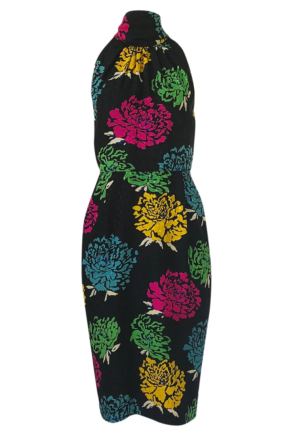 1970s Emanuel Ungaro Multi-Color Floral Silk Print Sleeveless Dress