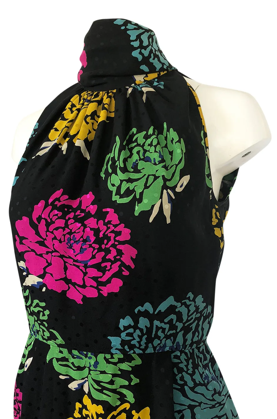 1970s Emanuel Ungaro Multi-Color Floral Silk Print Sleeveless Dress