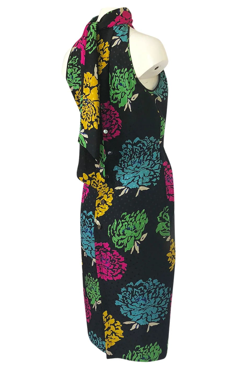 1970s Emanuel Ungaro Multi-Color Floral Silk Print Sleeveless Dress