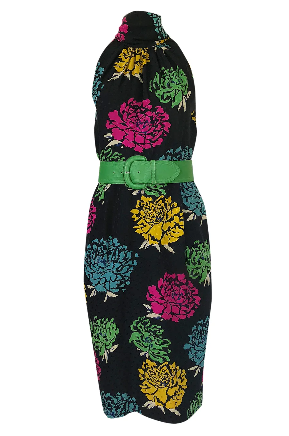 1970s Emanuel Ungaro Multi-Color Floral Silk Print Sleeveless Dress