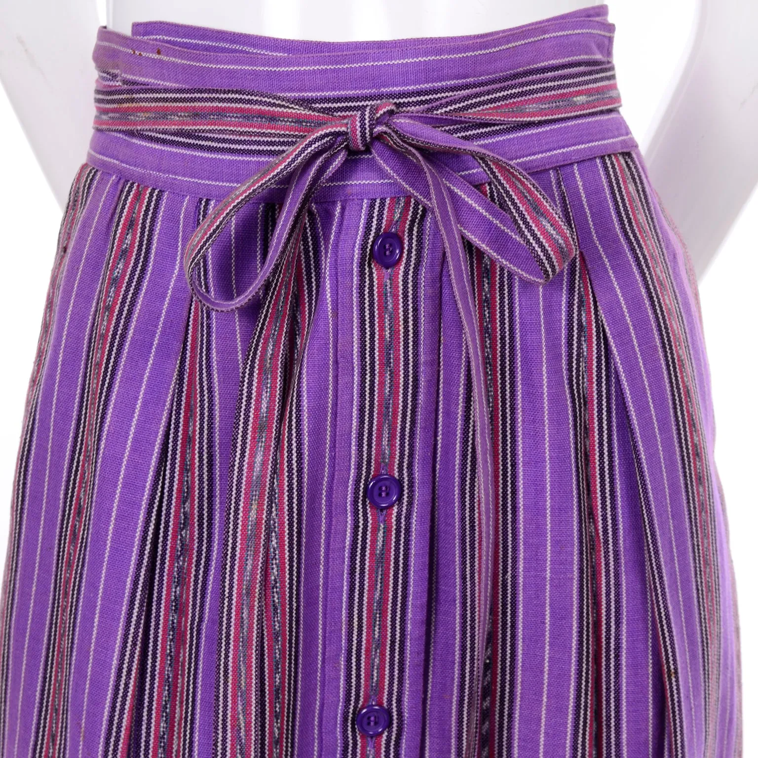 1970s Yves Saint Laurent YSL Vintage Purple Striped Skirt w/ Belt