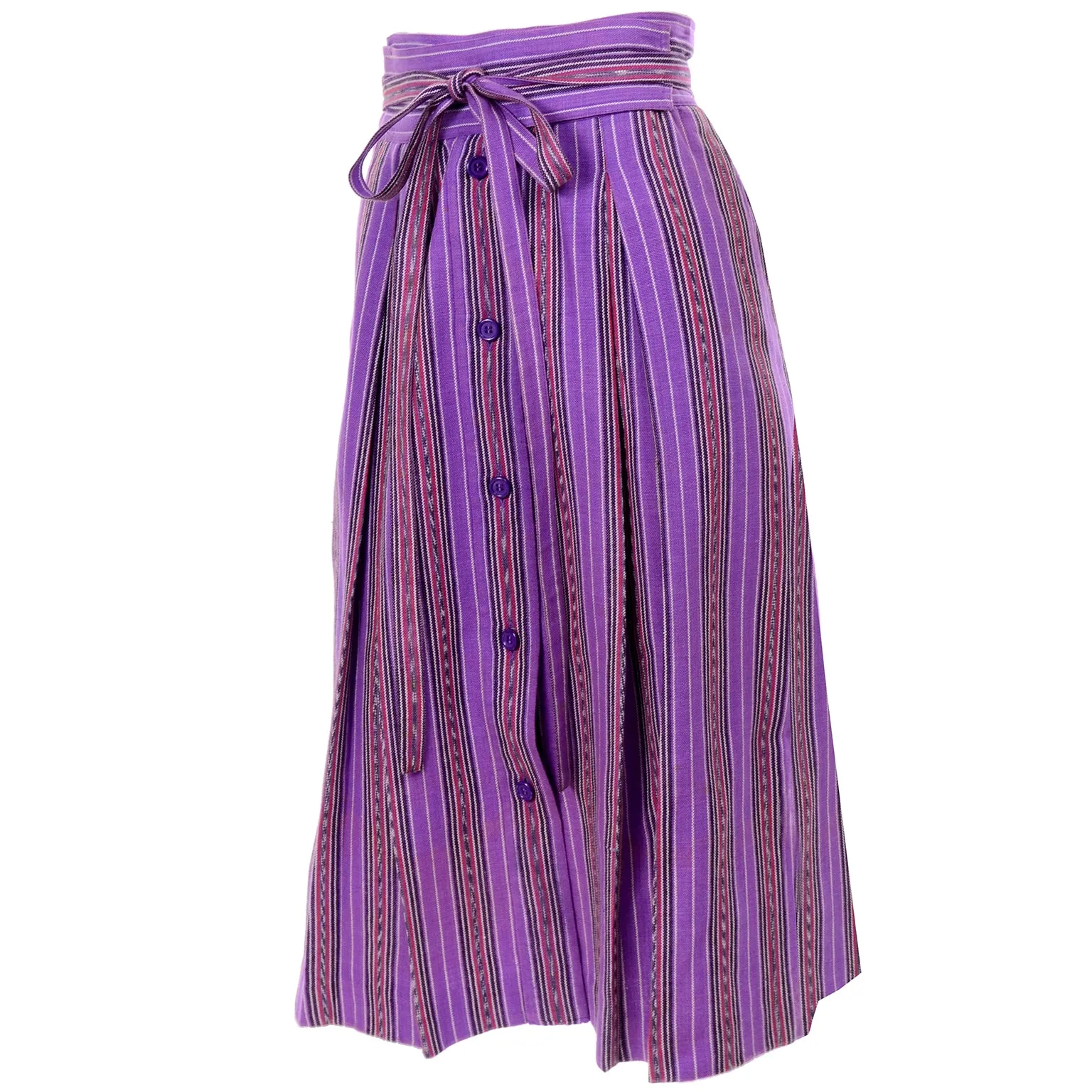 1970s Yves Saint Laurent YSL Vintage Purple Striped Skirt w/ Belt