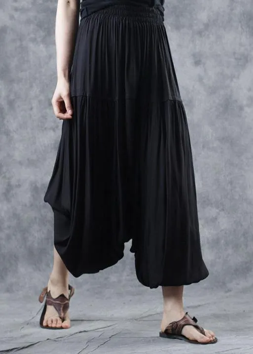 2019 black elastic waist new linen pants loose  Cinched harem pants