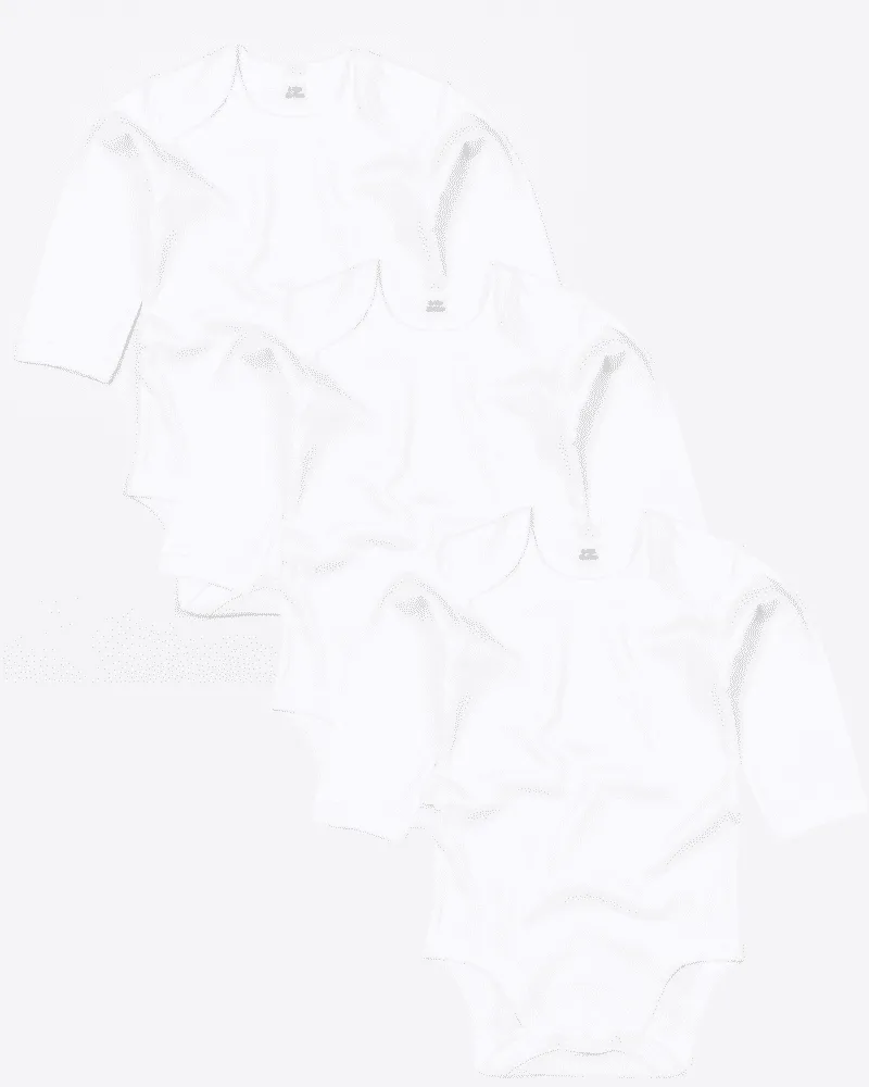 3 Pack White Organic Cotton Long Sleeve Bodysuits