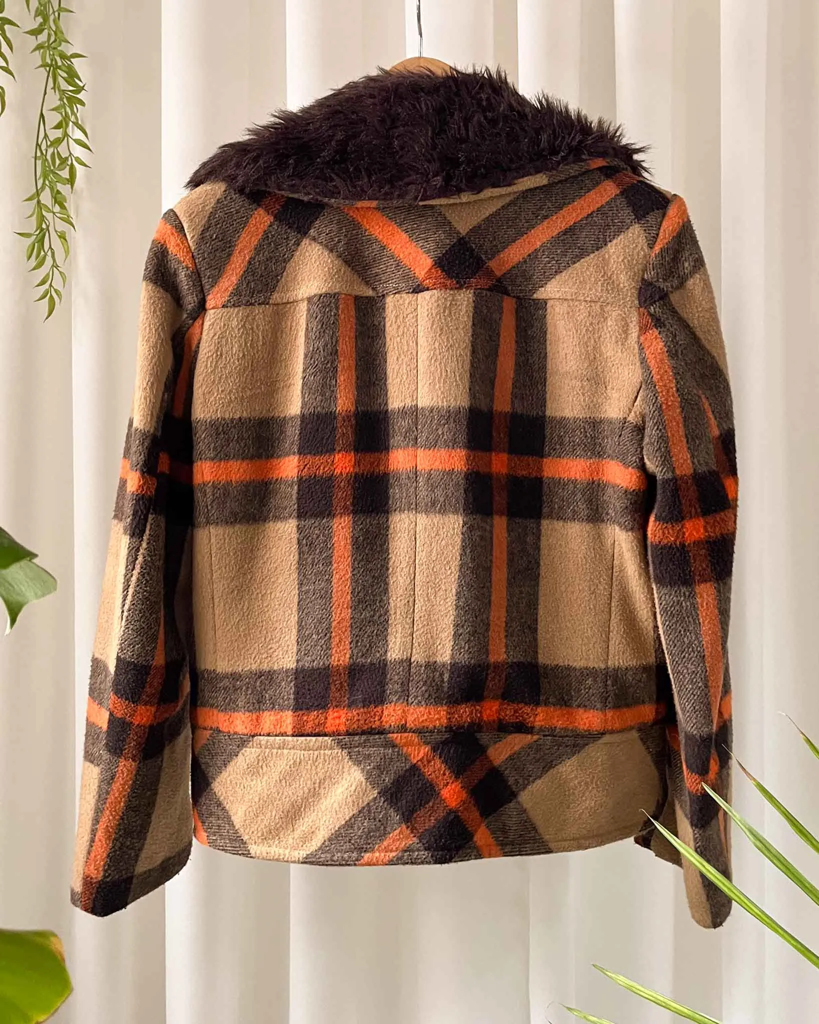 60s Plaid Faux Fur Jacket | M