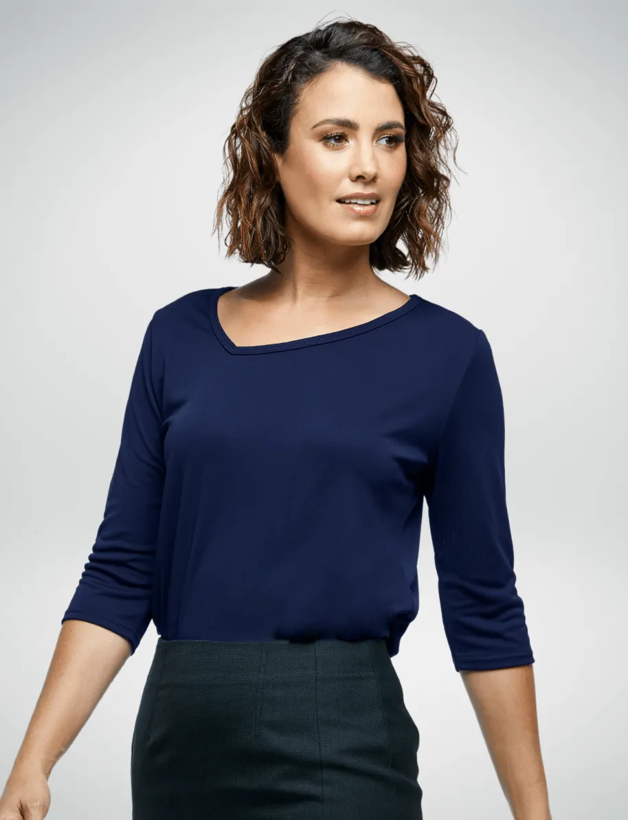 6802Q89 Corporate Reflections Aries Asymmetric Neckline Top