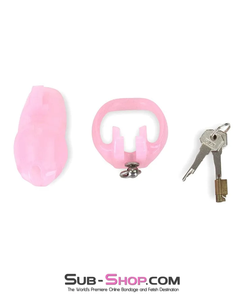 7265M      Sissy’s Clitty Leash Locking Pink Chastity with Lead Ring, Large Base Cock Ring Size - MEGA Deal