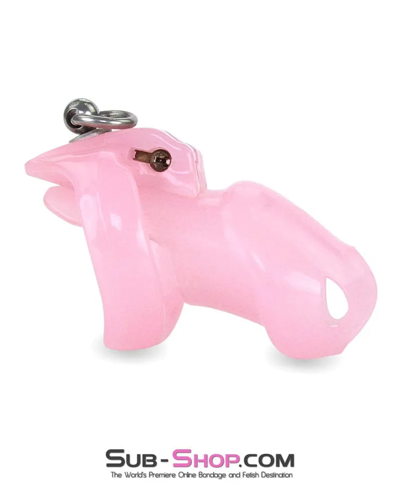 7265M      Sissy’s Clitty Leash Locking Pink Chastity with Lead Ring, Large Base Cock Ring Size - MEGA Deal