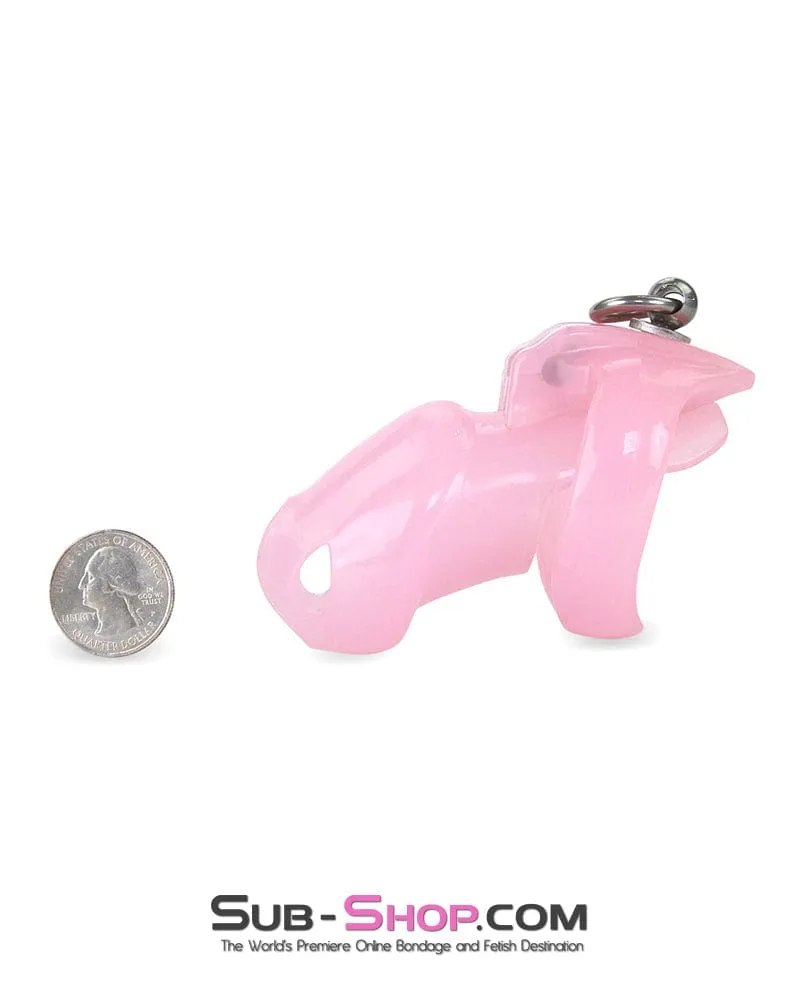 7265M      Sissy’s Clitty Leash Locking Pink Chastity with Lead Ring, Large Base Cock Ring Size - MEGA Deal