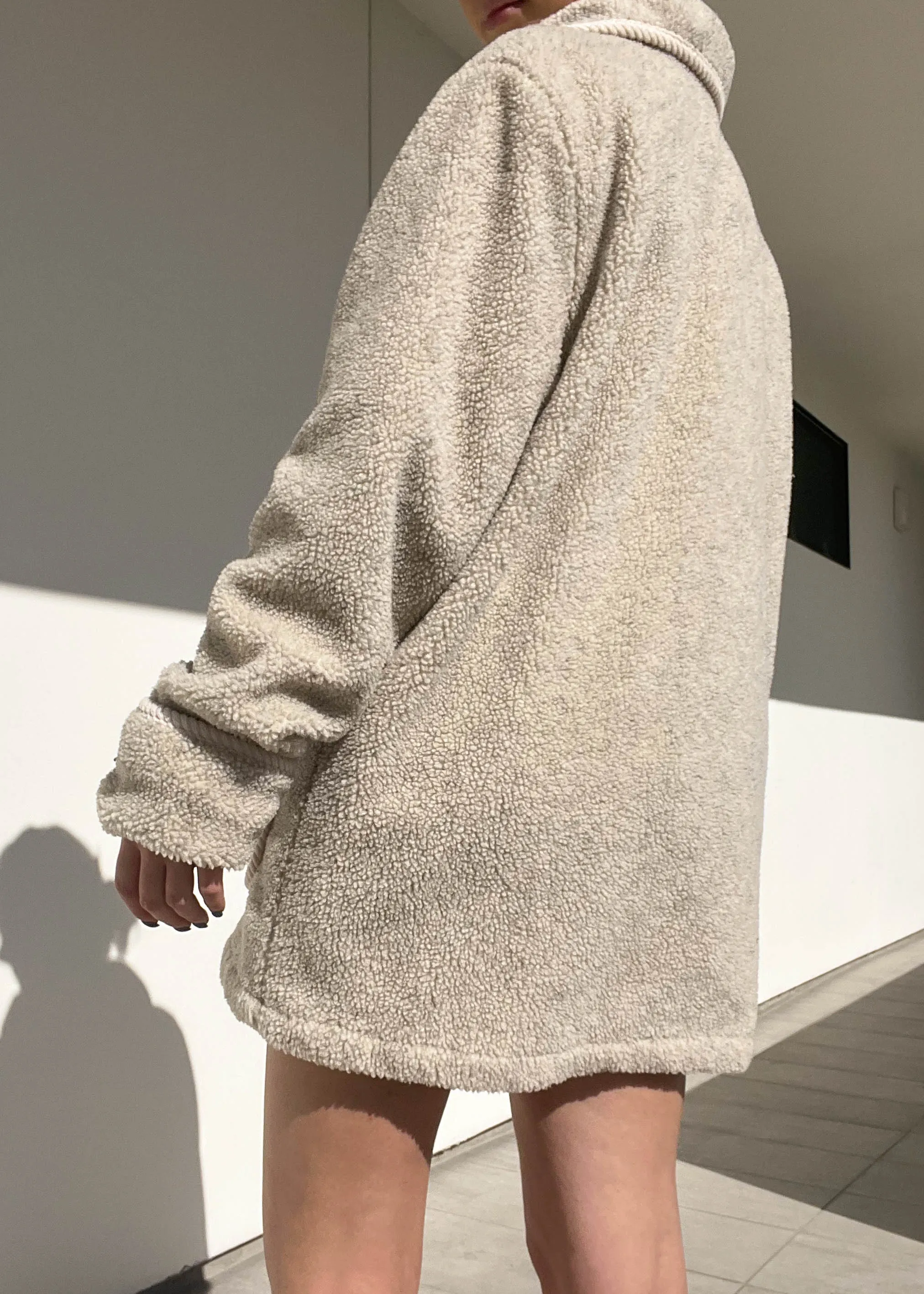 90's Beige Teddy Coat (L)