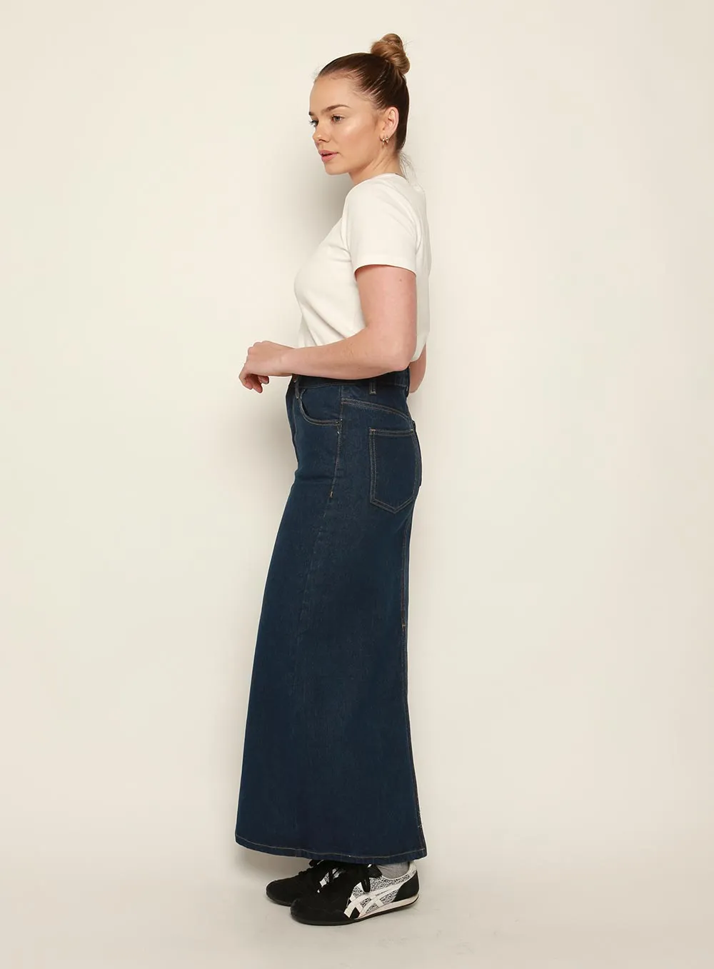 Adia Denim Midi Skirt-DARK BLUE