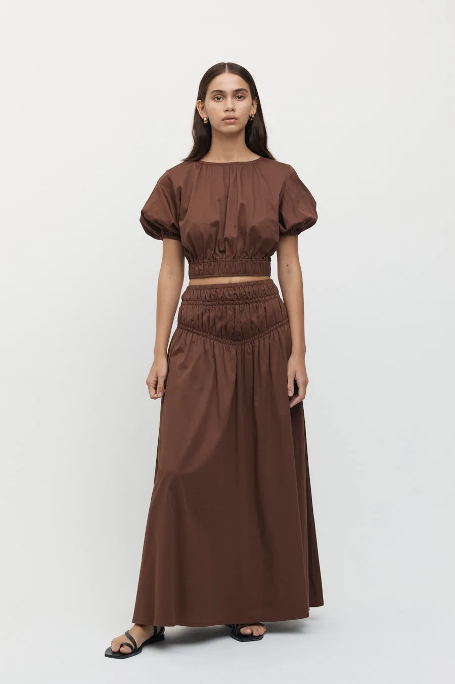 Adrienne Puff Sleeve Crop Top in Chocolate