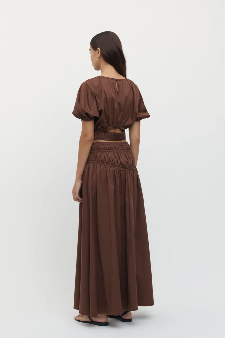 Adrienne Puff Sleeve Crop Top in Chocolate