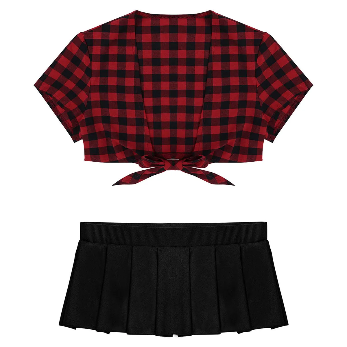 Adult's Cosplay Students Uniform Schoolgirl Costume Outfit Short Sleeve Night Clubwear Deep V Crop Top Pleated Mini Skirt