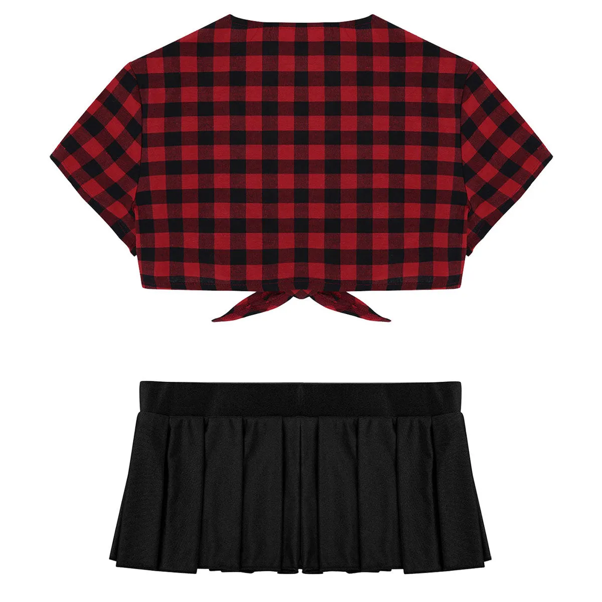 Adult's Cosplay Students Uniform Schoolgirl Costume Outfit Short Sleeve Night Clubwear Deep V Crop Top Pleated Mini Skirt