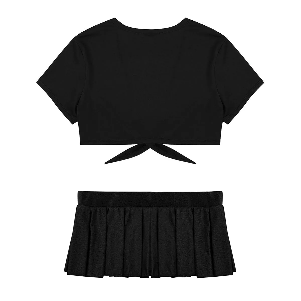 Adult's Cosplay Students Uniform Schoolgirl Costume Outfit Short Sleeve Night Clubwear Deep V Crop Top Pleated Mini Skirt