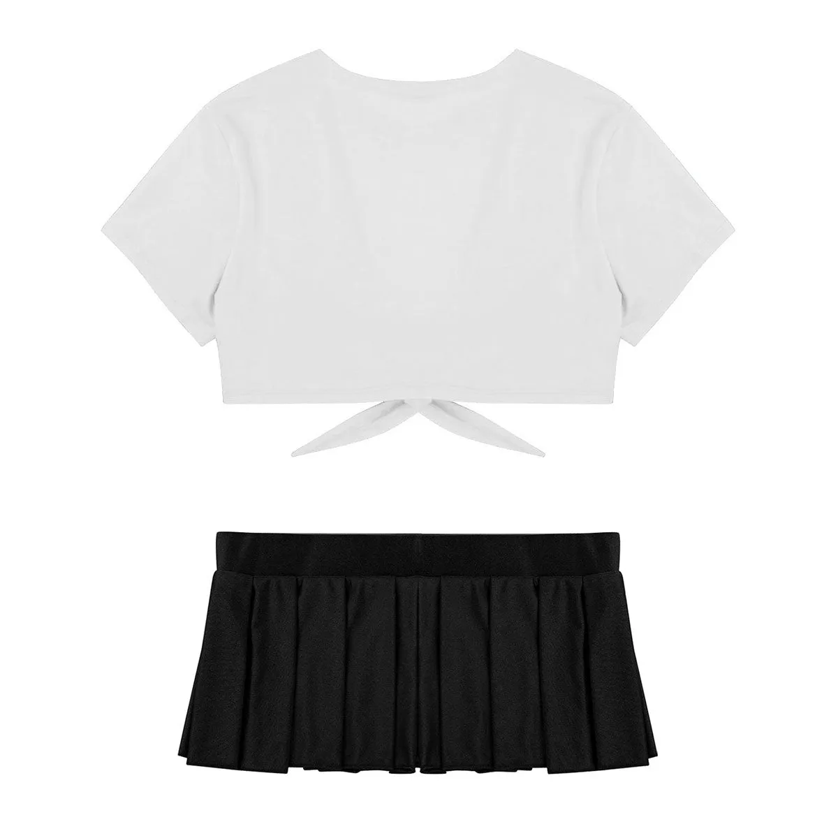 Adult's Cosplay Students Uniform Schoolgirl Costume Outfit Short Sleeve Night Clubwear Deep V Crop Top Pleated Mini Skirt