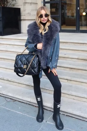 Alexis grey faux fur and PU leather jacket