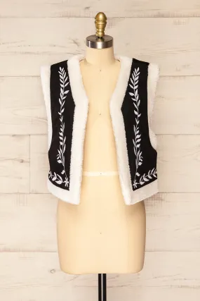 Alicante | Black & White Embroidered Sherpa Vest