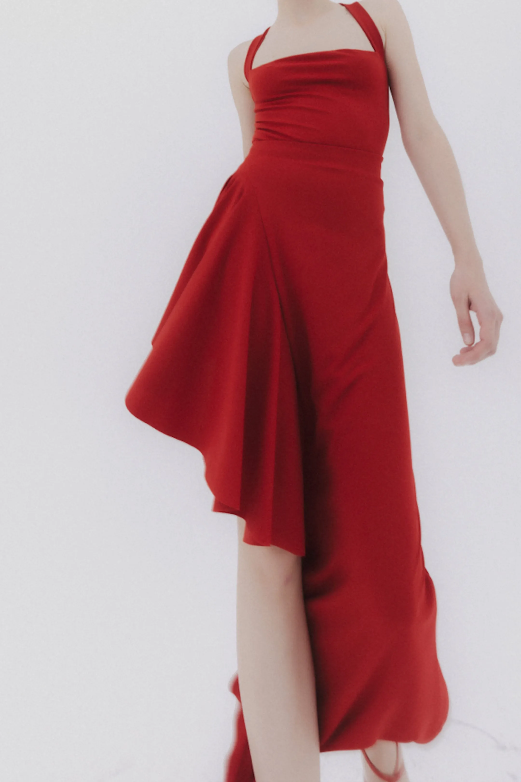 ANNE ASYMMETRIC RUFFLES SKIRT RED