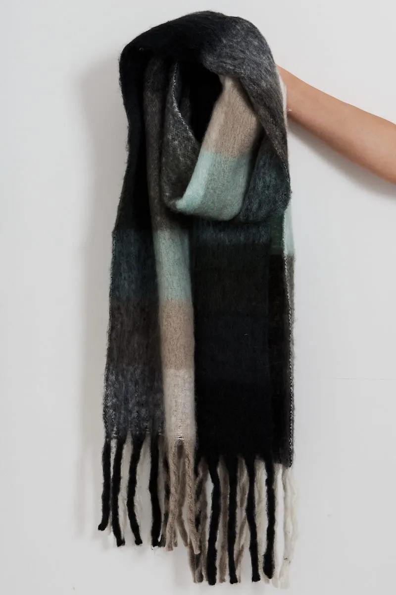 august   delilah Brooklyn Oversized Knit Scarf in Green and Grey Checkerprint