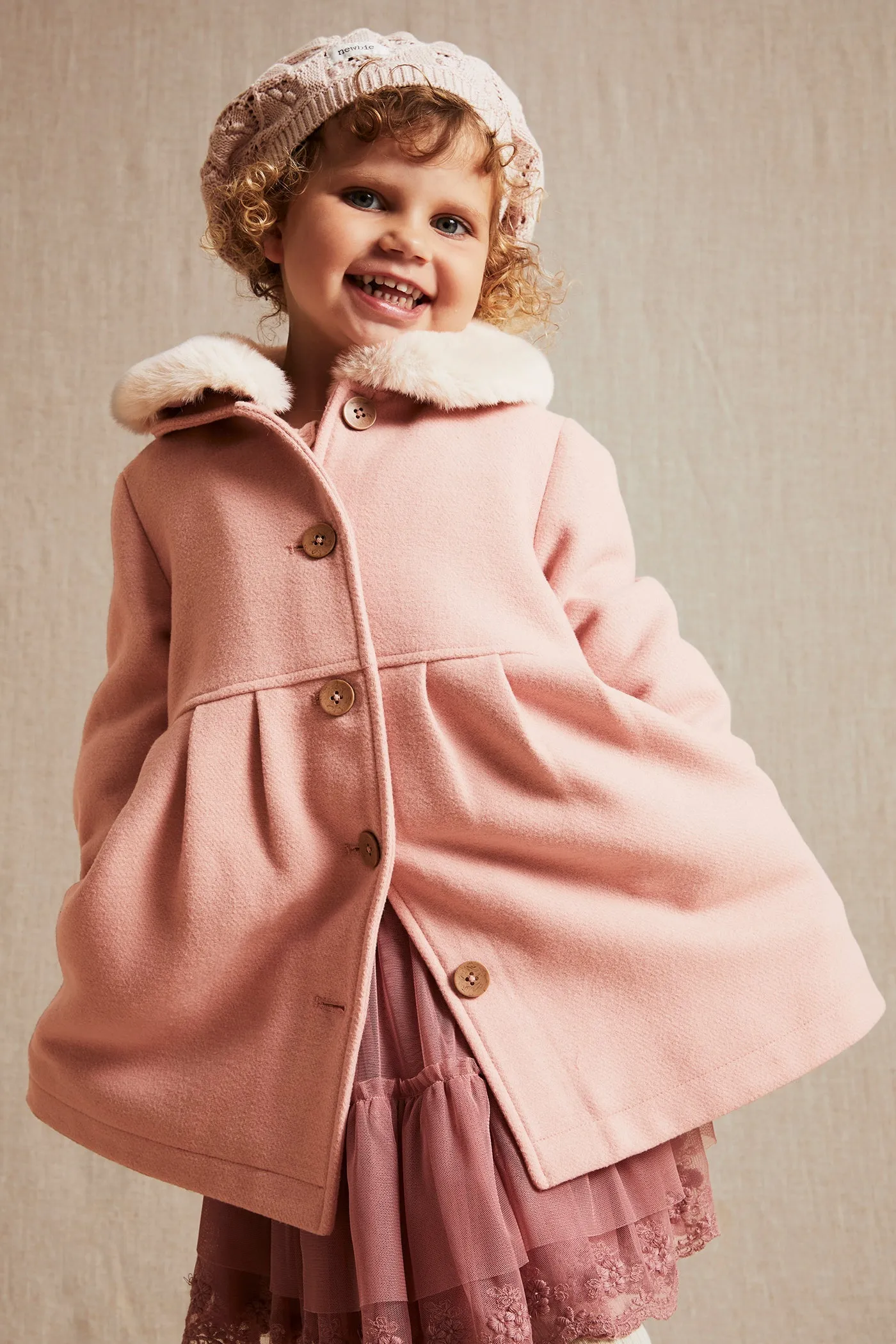 Baby & kids' pink faux fur collar coat