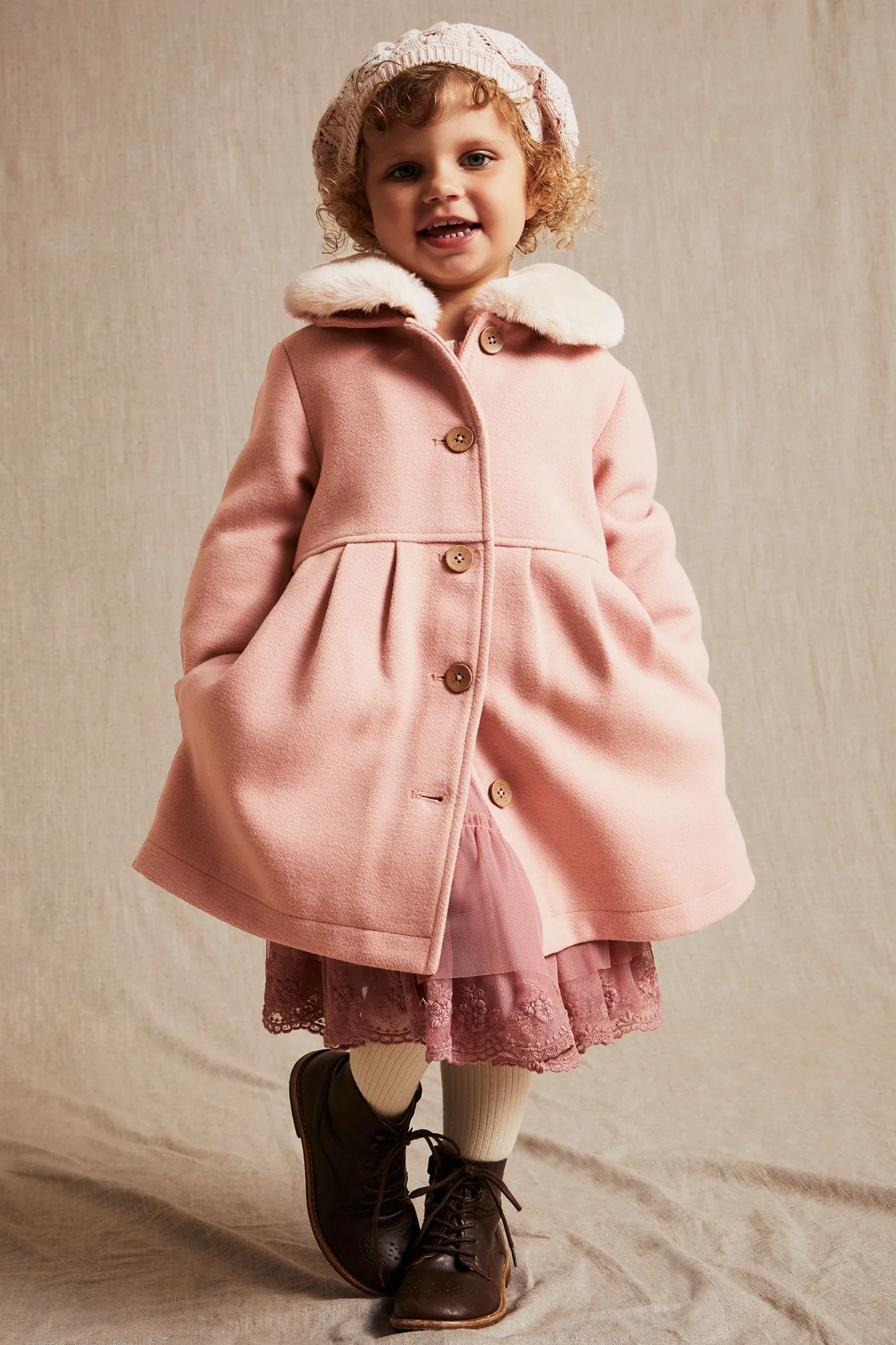 Baby & kids' pink faux fur collar coat