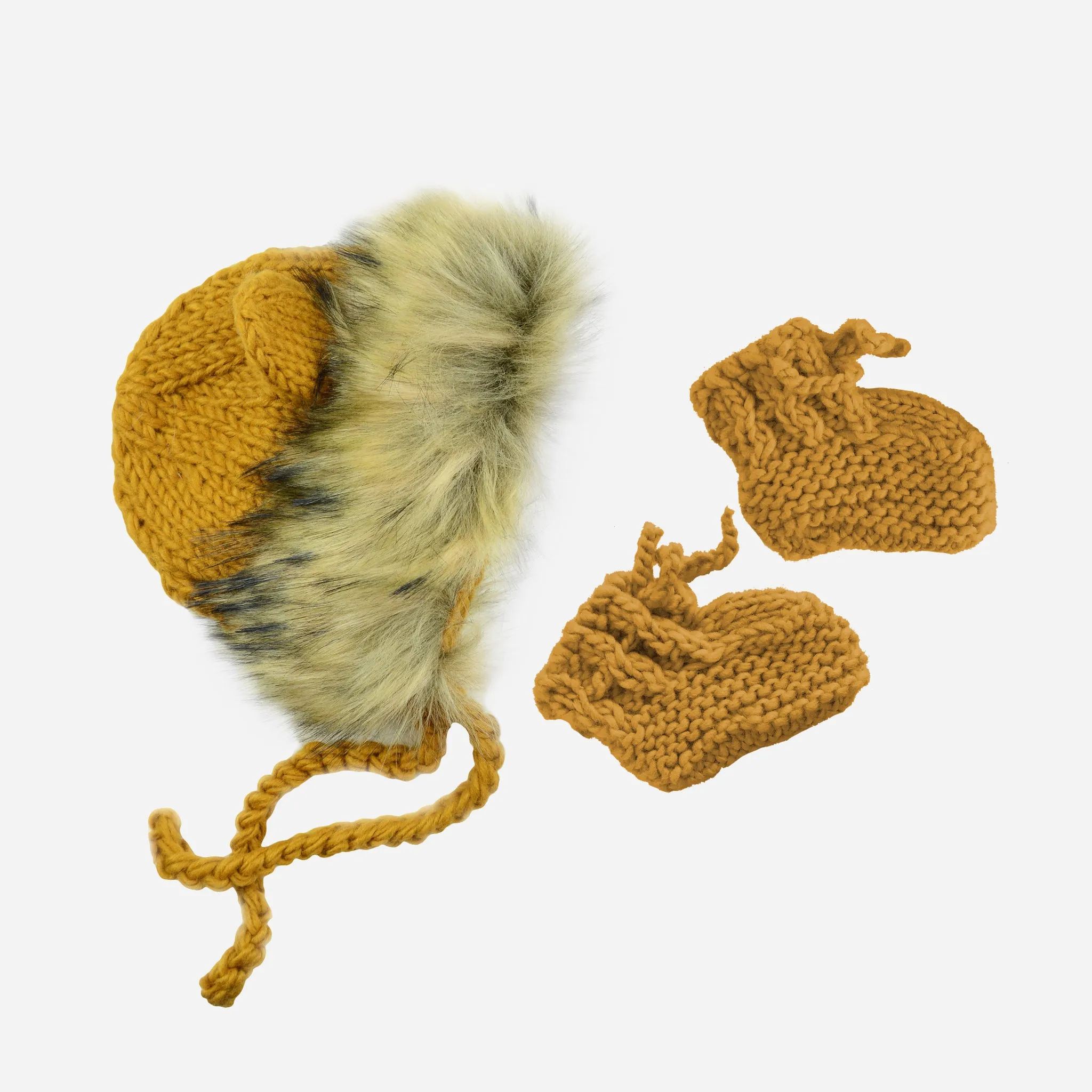 Baby Lion Hat and Booties Set, Mustard