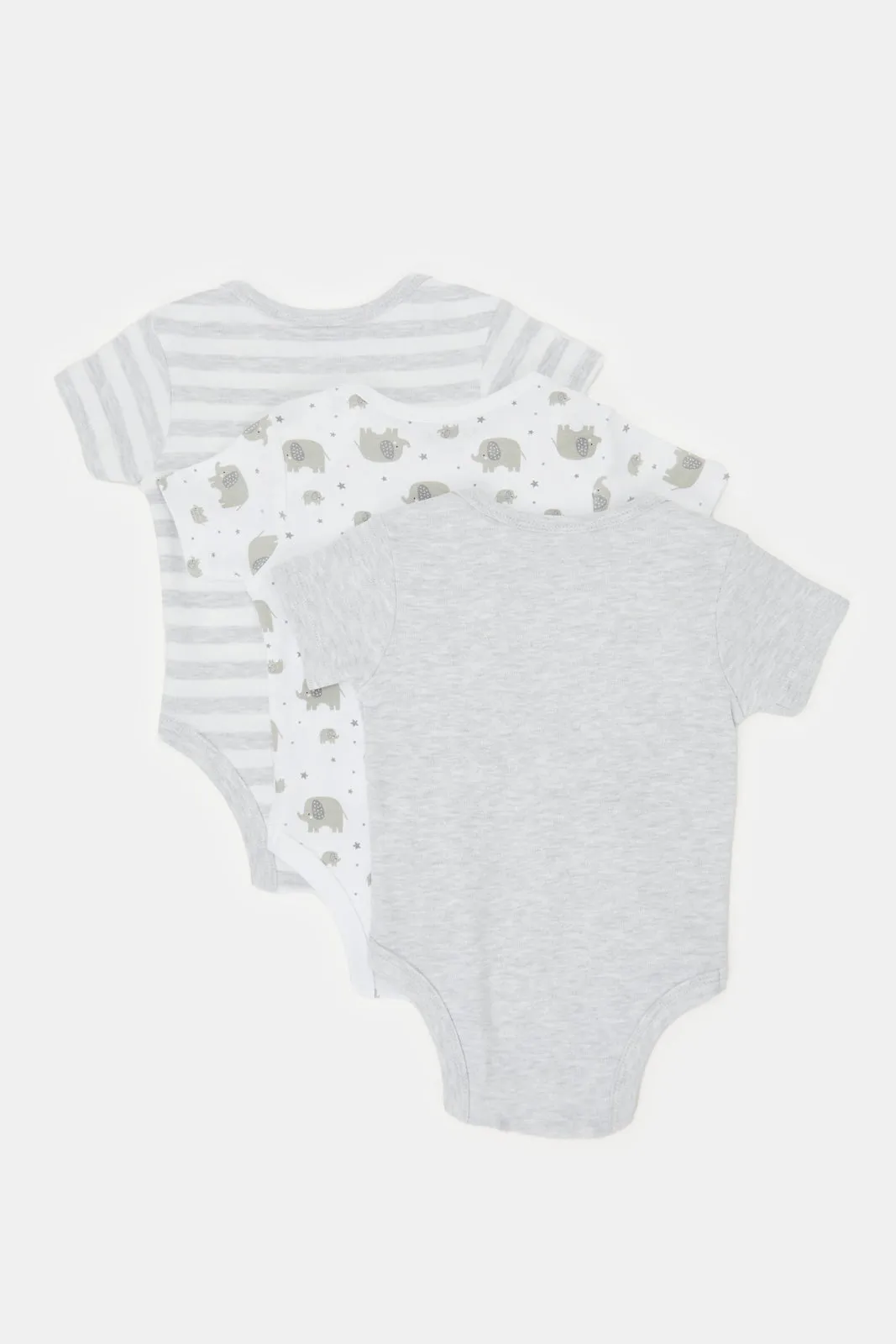 Baby White And Grey Printed Bodysuit Set (Pack Of 3)