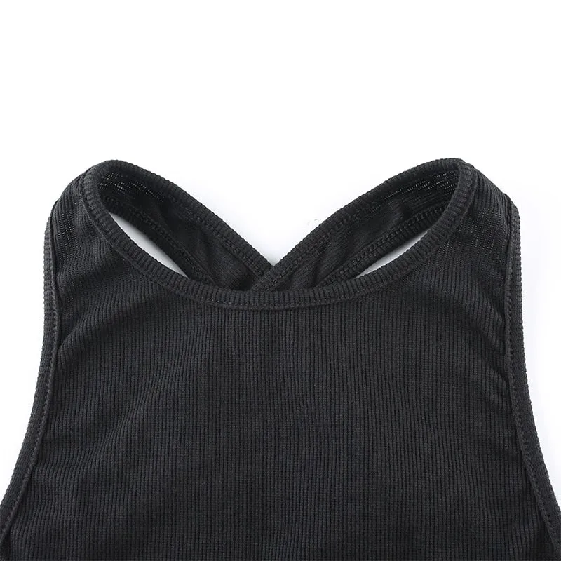 Backless Cross Tank Ribbed Knitted Solid Basic Body Fashion Sleeveless Bodysuits