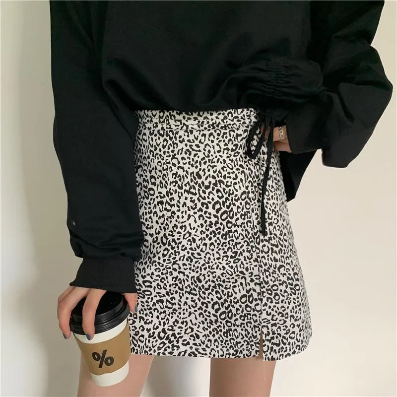 Basic Side Drawstring Sweatshirt   Leopard Short Skirt