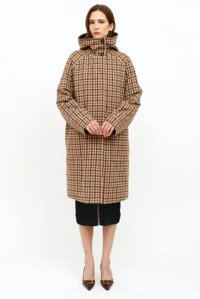 Beige Plaid Wool Trench Coat