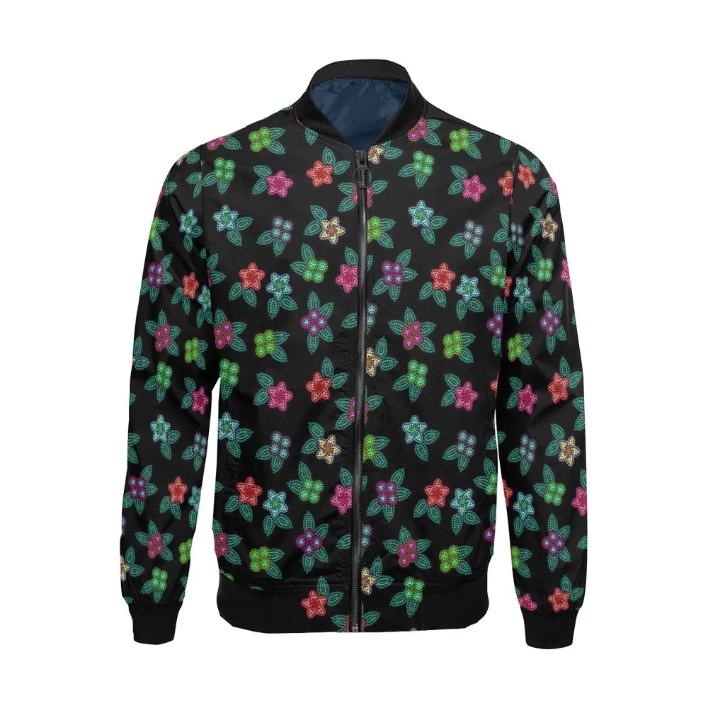 Berry Flowers Black Bomber Jacket for Men