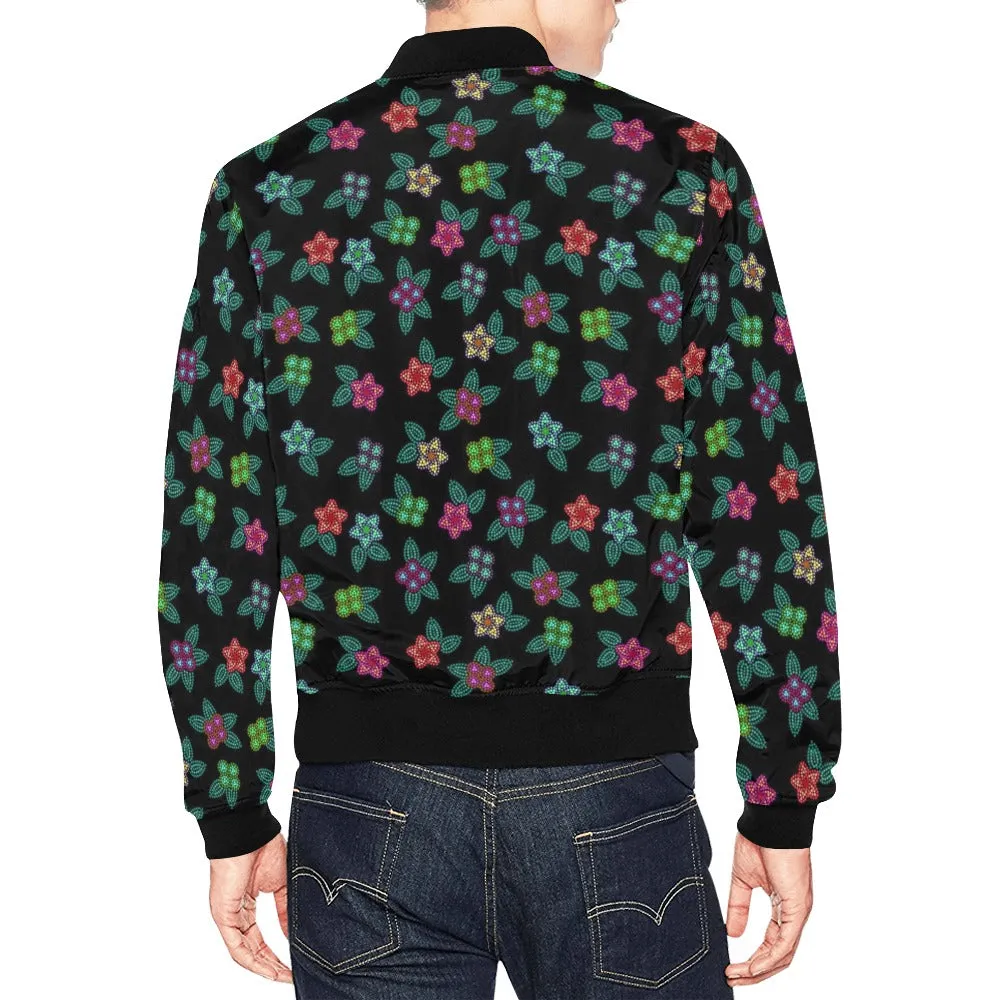 Berry Flowers Black Bomber Jacket for Men