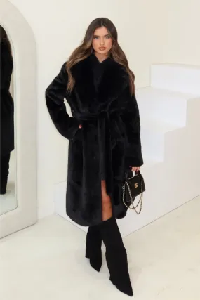 Bethany black belted faux fur coat