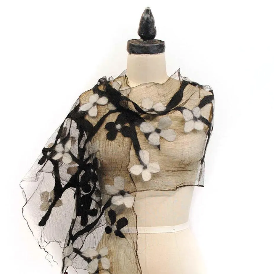 Black & White Cherry Blossom Scarf