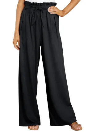 Black Casual High Waist Wide Leg Pants