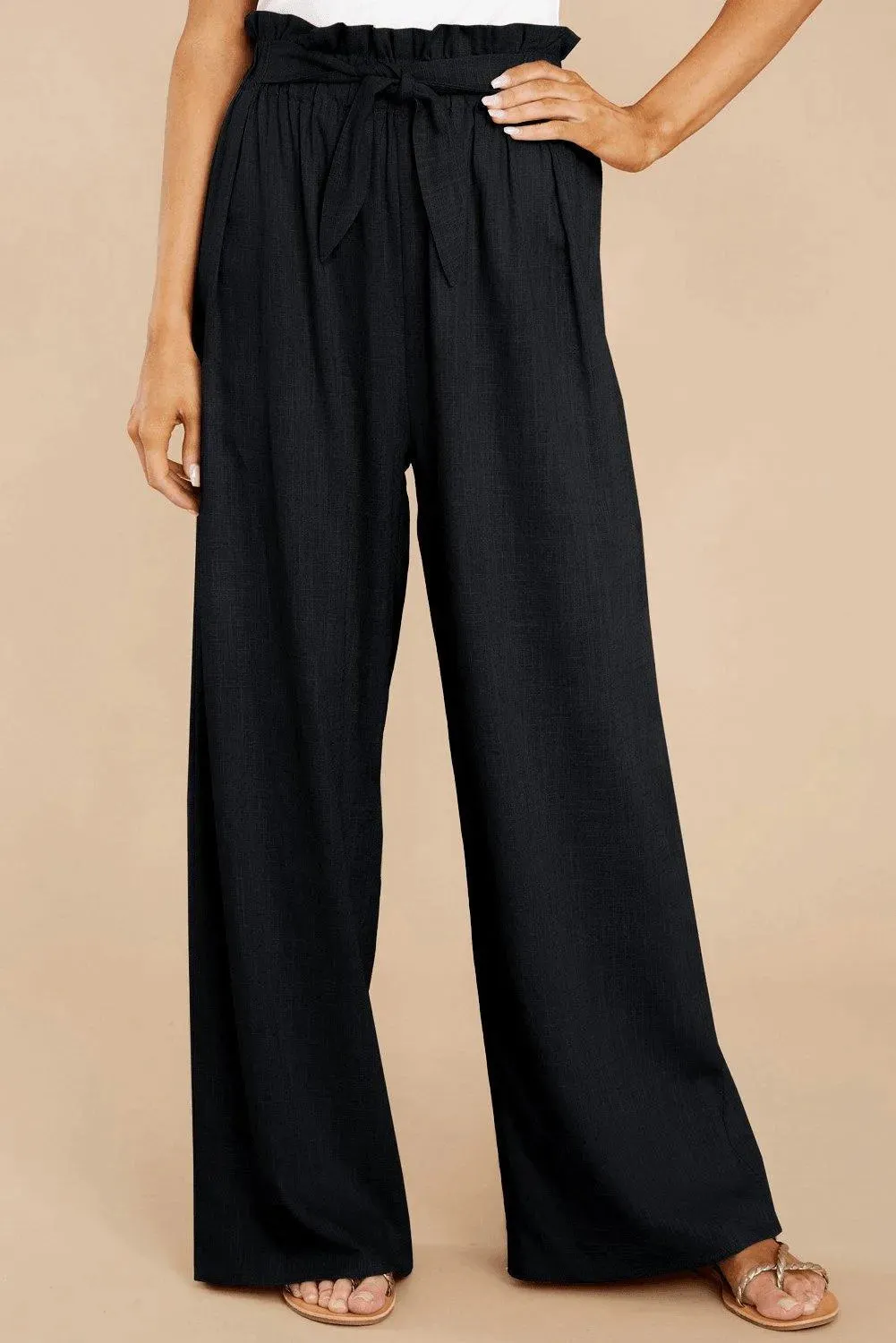 Black Casual High Waist Wide Leg Pants