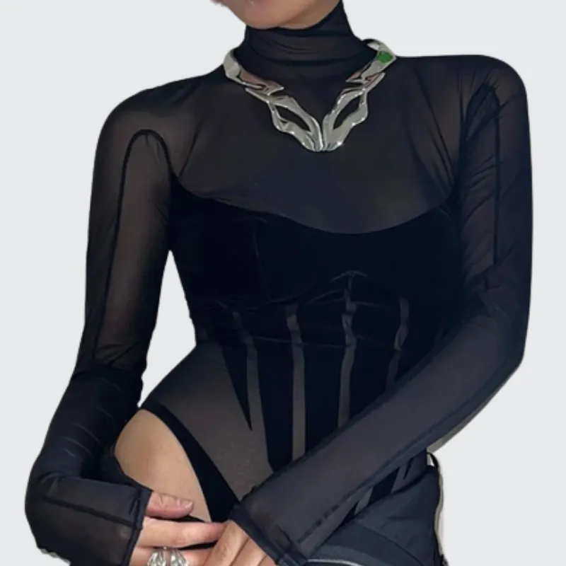 Black Goth Transparent Bodysuit