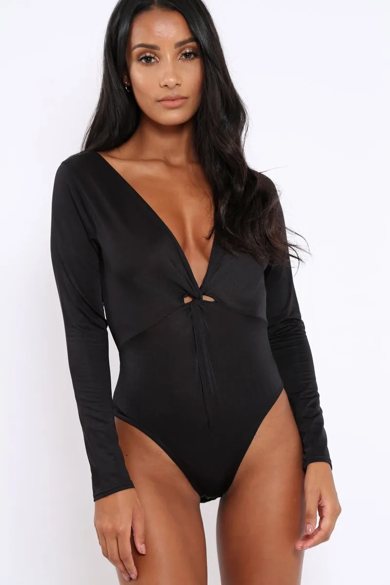 Black Slinky Twist Front Bodysuit - Gretchen