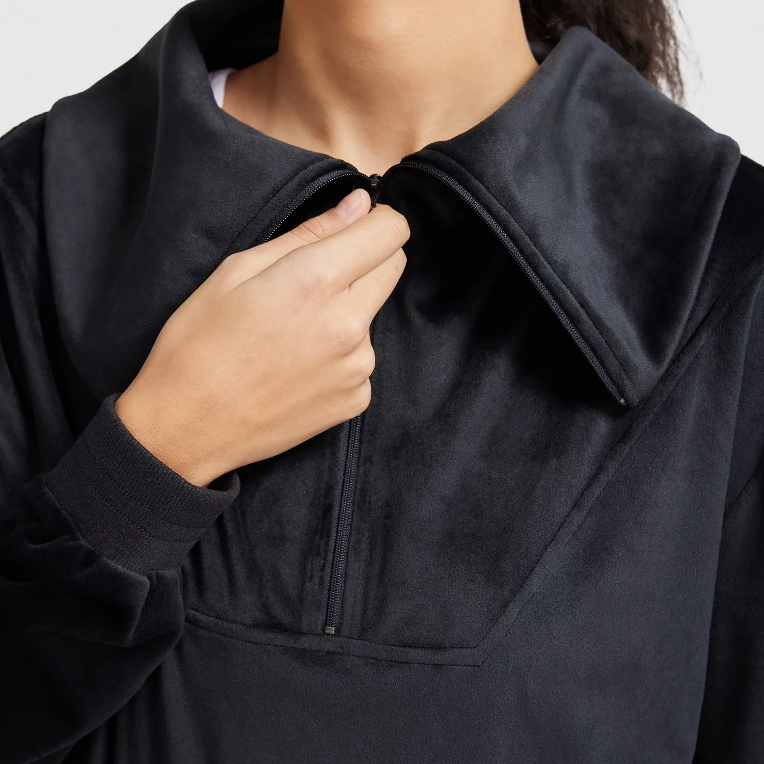 Black Velour Half Zip Pullover