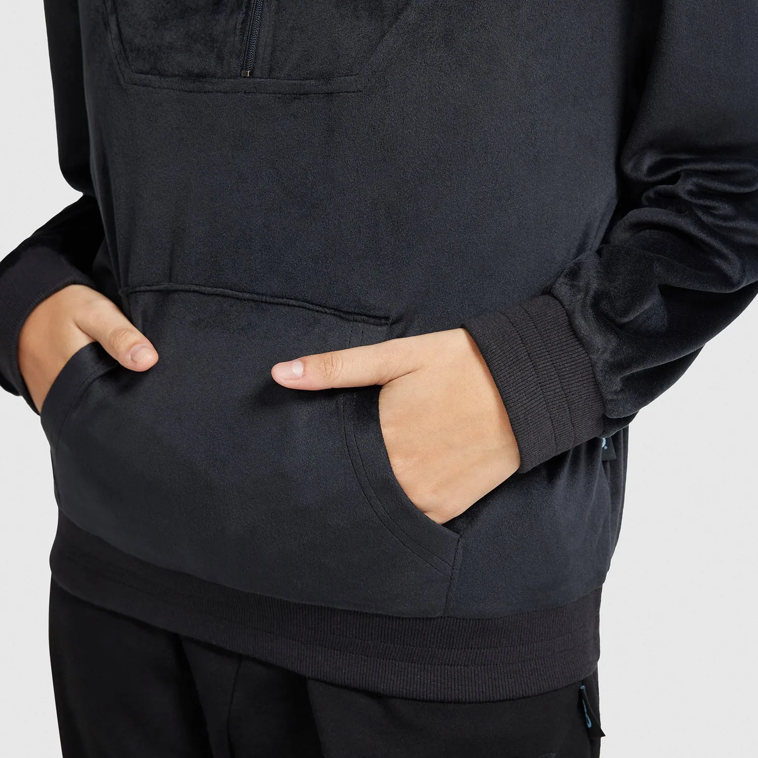 Black Velour Half Zip Pullover