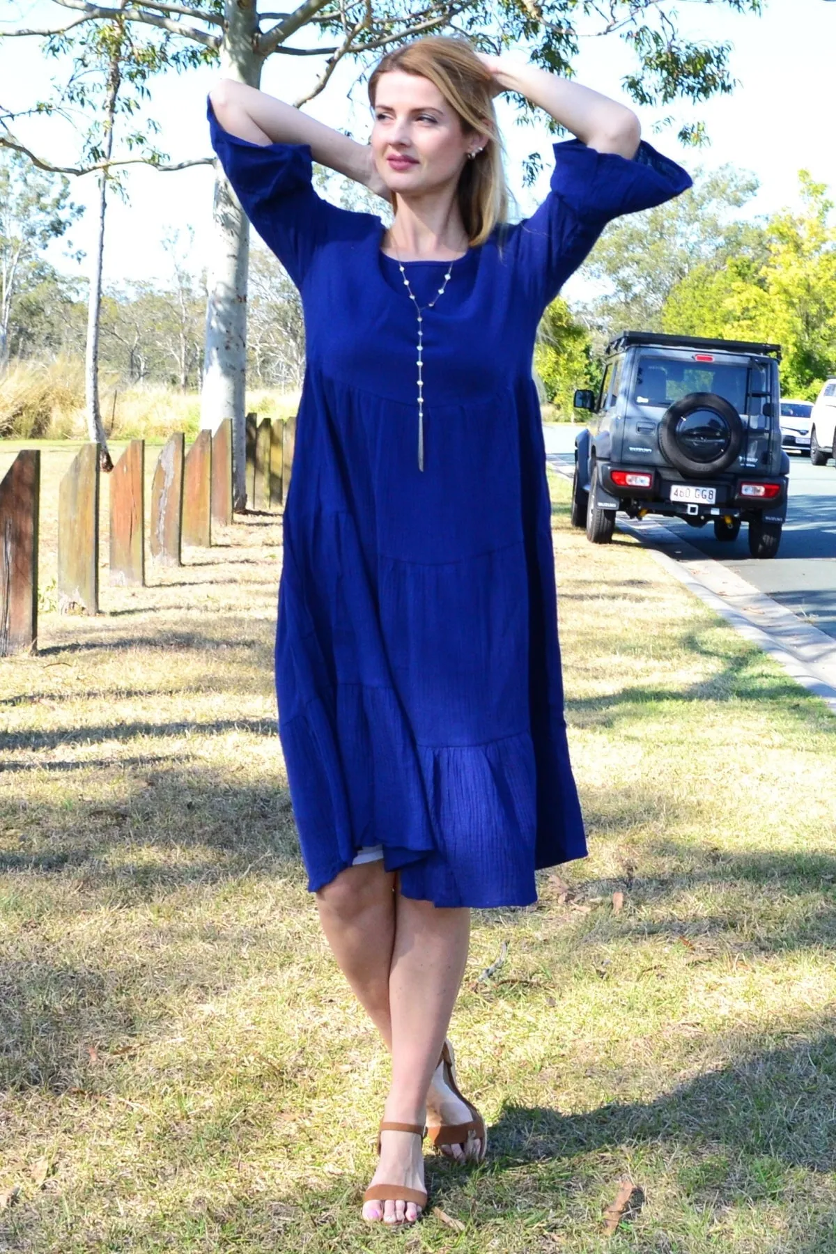 Blue Cheesecloth Midi Dress