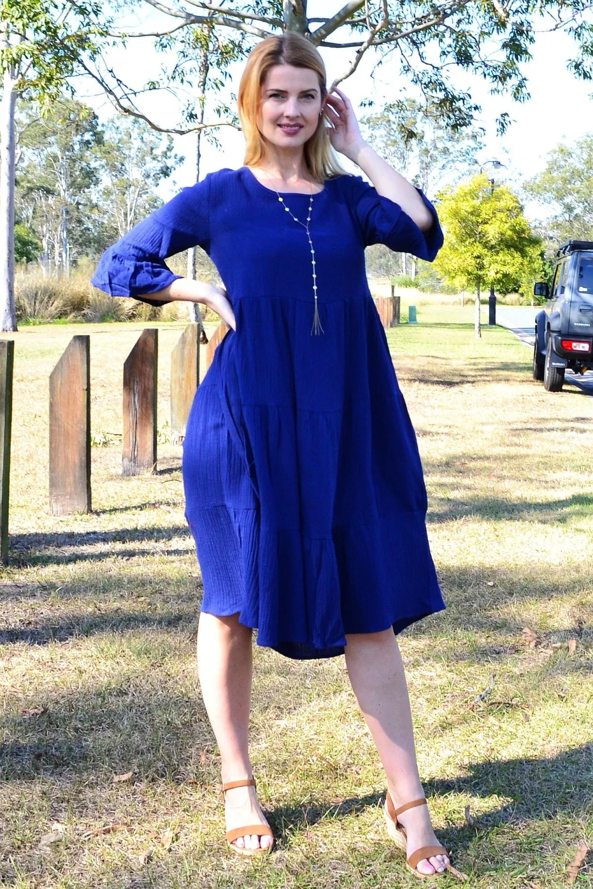 Blue Cheesecloth Midi Dress