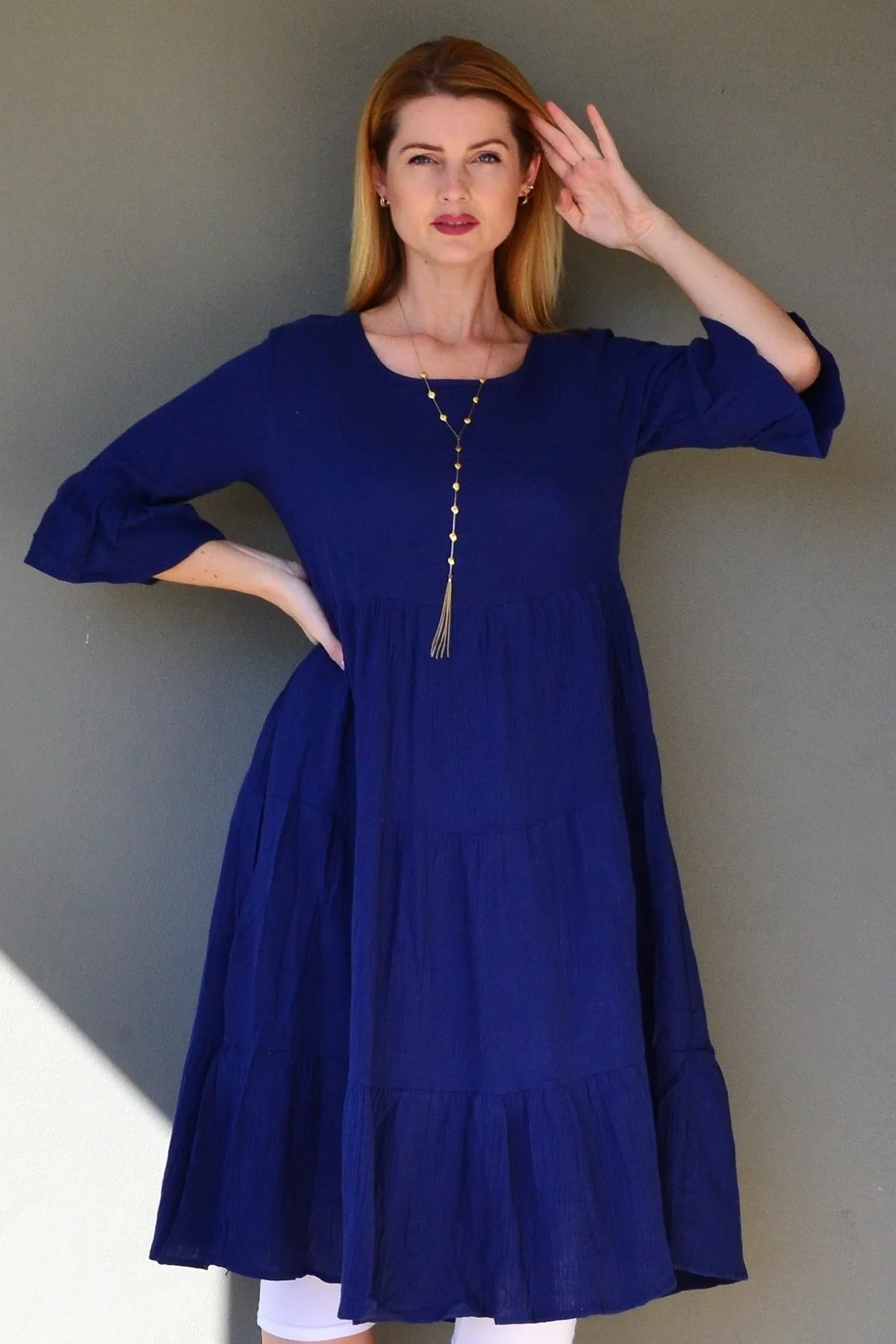 Blue Cheesecloth Midi Dress