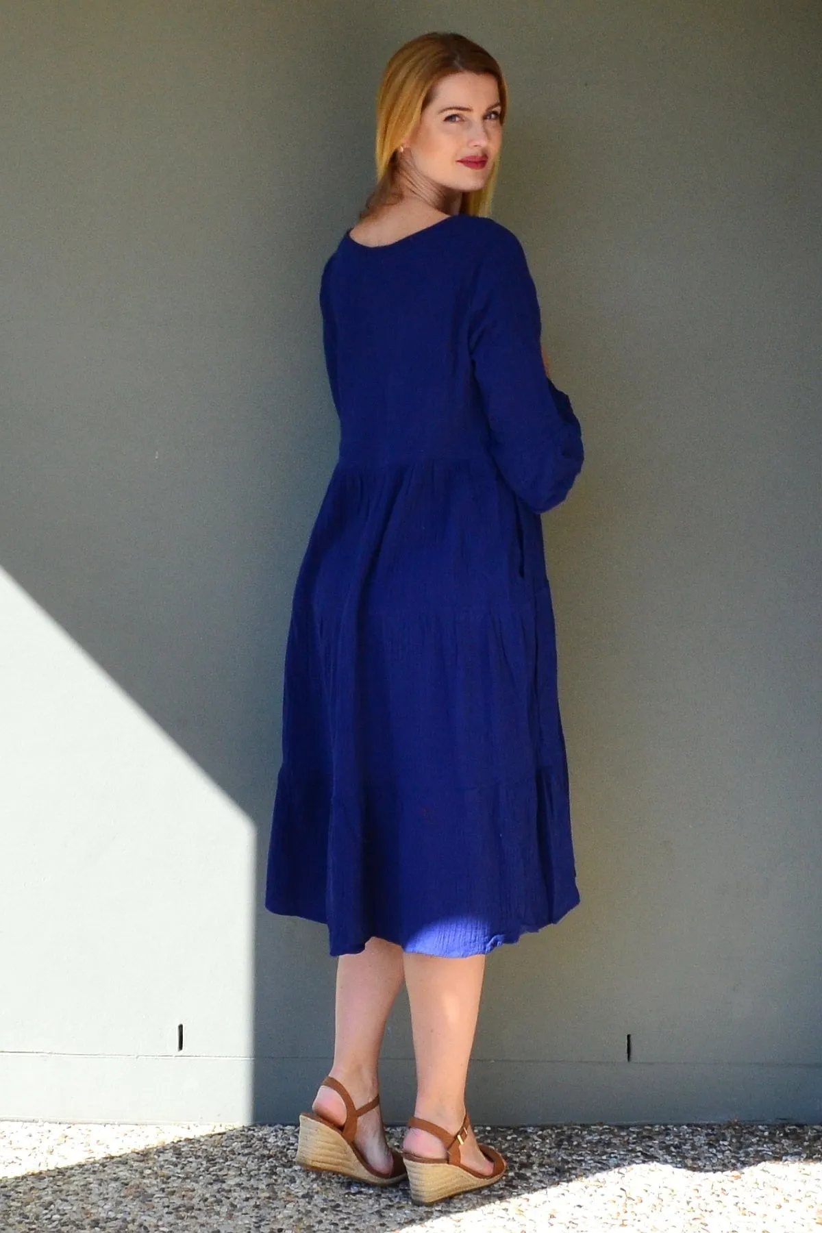 Blue Cheesecloth Midi Dress