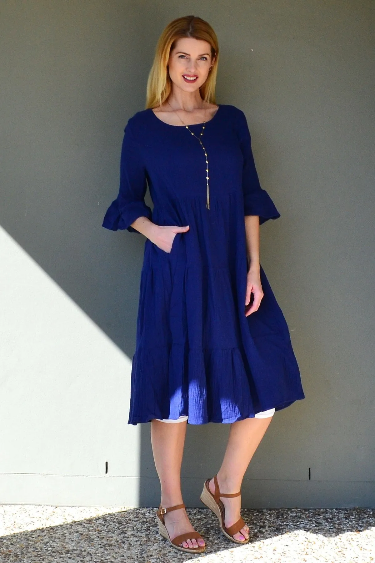 Blue Cheesecloth Midi Dress