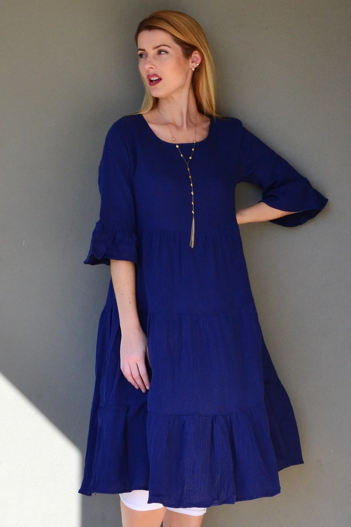 Blue Cheesecloth Midi Dress